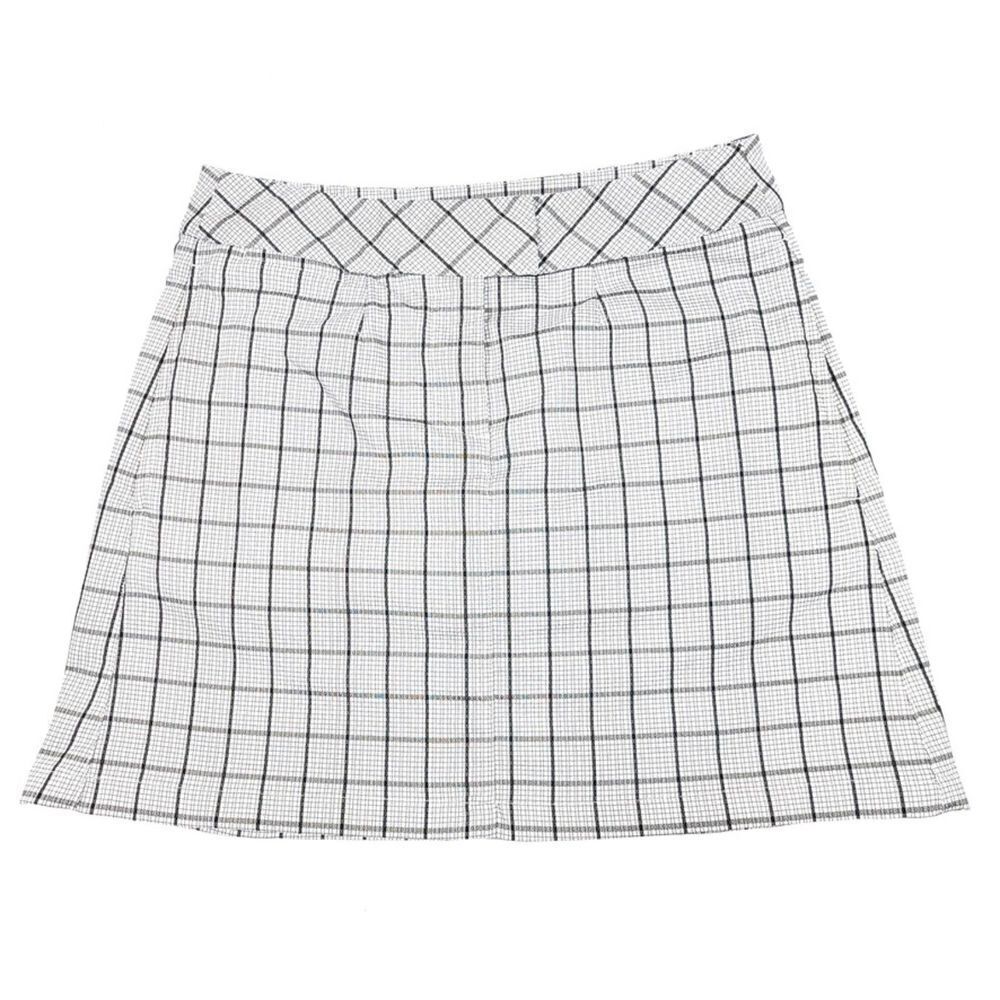 PUMA Golf Skort High Rise Athletic Mini Skirt in White Gray Plaid Check Tennis 0